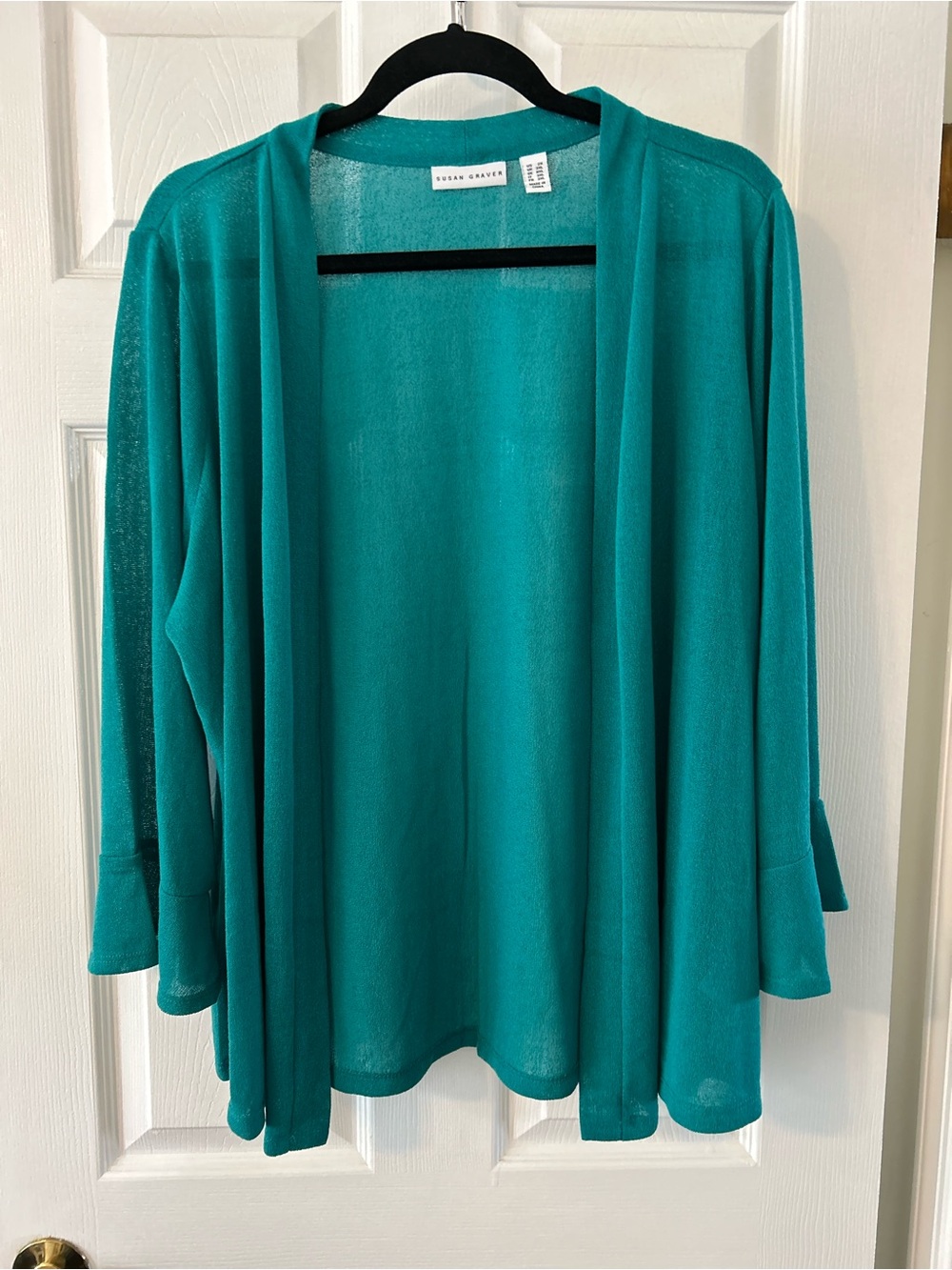 Susan Graver Teal Open-Front Cardigan - Lightweight Draped Knit